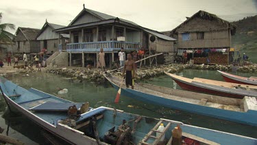 Boats moored near shore