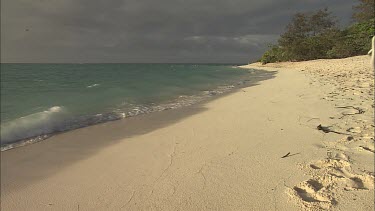 Tourists walking along the beach