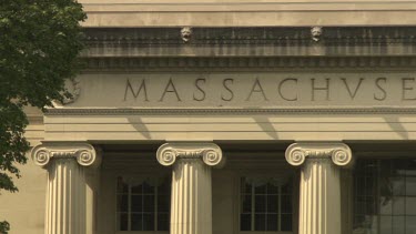 Columns and an engraving on an MIT building