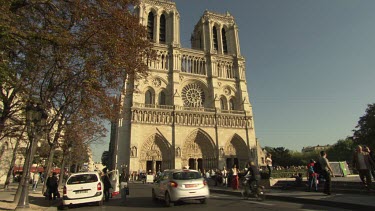 Visitors in front of Notre Dame Cathedral, Paris, France