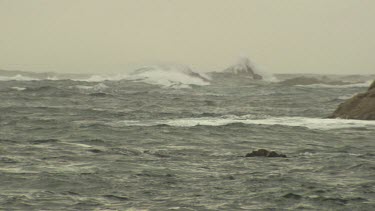 Rough waves breaking against rocks