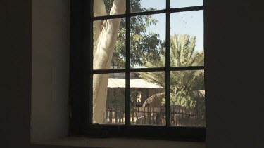 View of a patio through a window