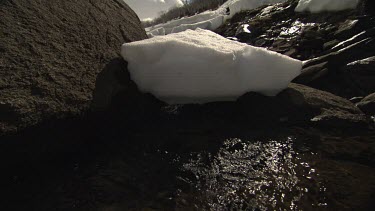 Patch of snow over a flowing stream