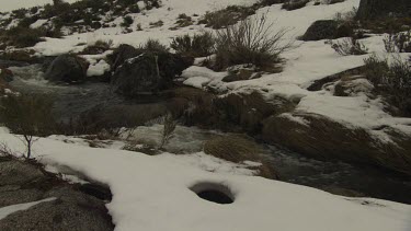 Snow banking a flowing stream