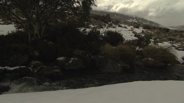 Snow banking a flowing stream