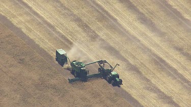 Wheat harvester farming a golden field