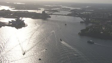 Sunlight on the Sydney harbour at dusk