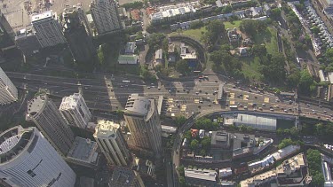 Traffic on a busy road through a city