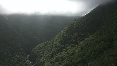 Misty cliffs and horizon in Daintree National Park