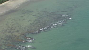 Aerial view of the ocean and a forested coast in Daintree National Park