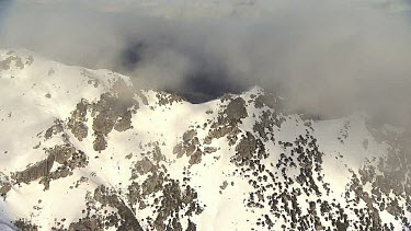 Foggy snow-covered mountain range in Australia
