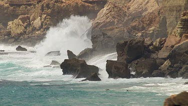 Aerial View of Western Australia Coastline - Ocean Waves crashing against the rocks