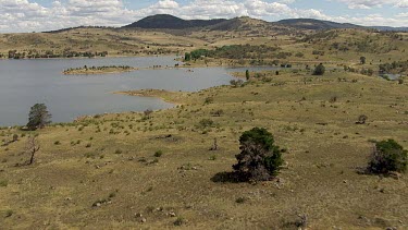 Aerial of Kosciuszko National Park -  Tracking along river landcape