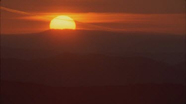 sunrise up over mountains very beautiful light series of ranges into the distance