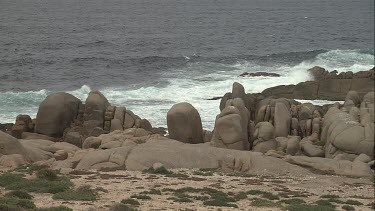 South Australia waves breaking on a rocky shore