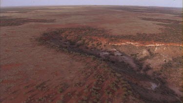 Flying over a dry landscape
