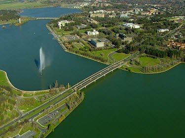 Canberra ACT. Australian Capital Territory. Lake Burley Griffin. Parliament house in background. National Gallery; Old Parliament House