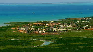 Broome town Western Australia coast and ocean in backgrouns with boats.