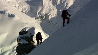 Aerial of Mount Everest:Two Climbers climbing