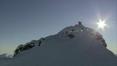 Aerial of Mount Everest: Group of Climbers on peak