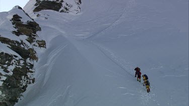 Aerial of Mount Everest: Group of Climbers climbing