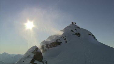Aerial of Mount Everest: Group of Climbers on peak