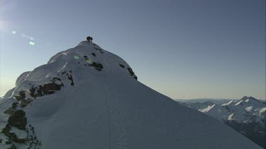 Aerial of Mount Everest: Group of Climbers on peak