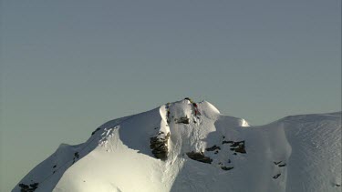 Aerial of Mount Everest: Flags on peak