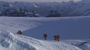 Aerial of Mount Everest: Climbers climbing