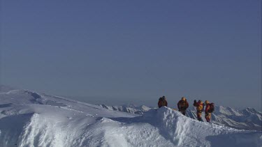 Aerial of Mount Everest: Climbers climbing down