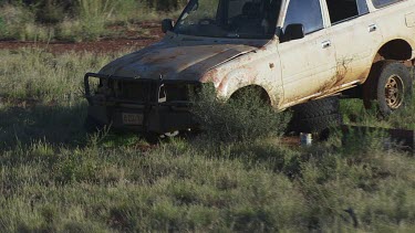 Aerial -Kimberley Region -Broken Down 4WD Drive - Someone has abandon