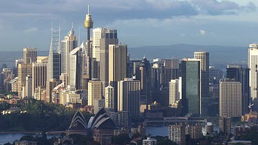 Aerial - Sydney - View of Sydney City - HB Bridge, Opera House