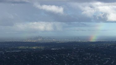 Aerial - Sydney Suburbs - View of Sydney City  - Rainbow in BG