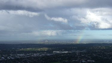 Aerial - Sydney Suburbs - View of Sydney City  - Rainbow in BG
