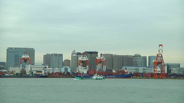 Ship sailing in Odaiba harbour in Tokyo