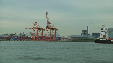 Ship sailing in Odaiba harbour in Tokyo