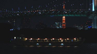 Small boats at anchor near the Rainbow Bridge, Tokyo