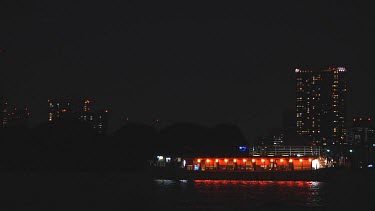 Small boats at anchor near the Rainbow Bridge, Tokyo