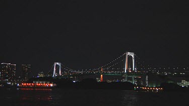 Small boats at anchor near the Rainbow Bridge, Tokyo