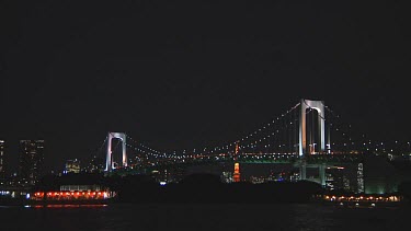 Small boats at anchor near the Rainbow Bridge, Tokyo