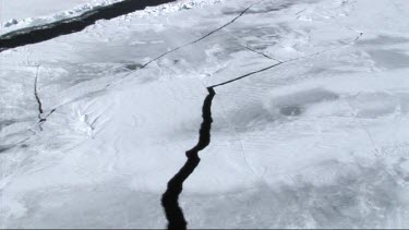 Aerial view of the sea ice on Antarctica breaking up