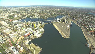 ANZAC Bridge Pyrmont, Sydney city. View of inner west suburbs like Annandale, Rozelle.