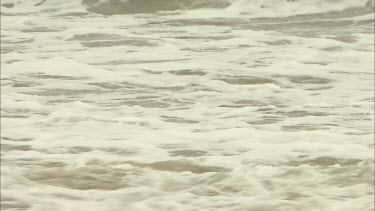 Rolling surf waves crash onto beach.