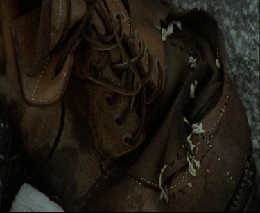 Details of worn shoes and boots remaining from Mawson expedition.  Mawson's Huts. Cape Denison Commonwealth Bay. Australian Antarctic Territory.