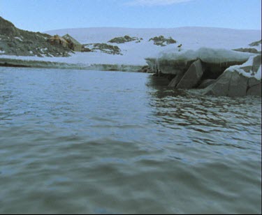 Bay with overhanging ice sheet or ice shelf