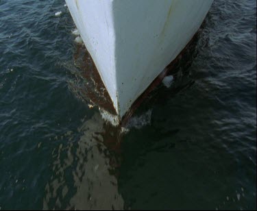 Prow of ship ice-breaker breaking through ice.