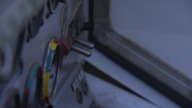 Controls in small plane. Pilot prepares for take off.