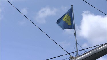 The flag of Stockholm waving in the wind. Stockholm, Sweden.