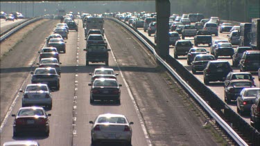 Close-up of traffic moving away from the camera in USA