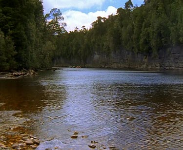 Rafting down quiet part of river
